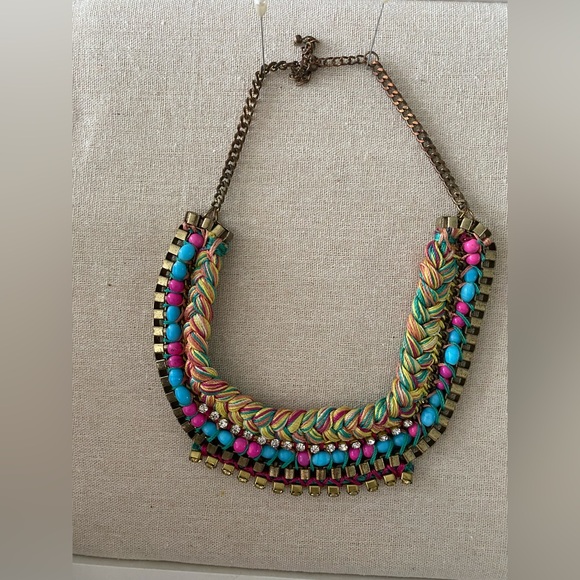 Colorful Boho Braided Rope Statement Necklace - Picture 2 of 6